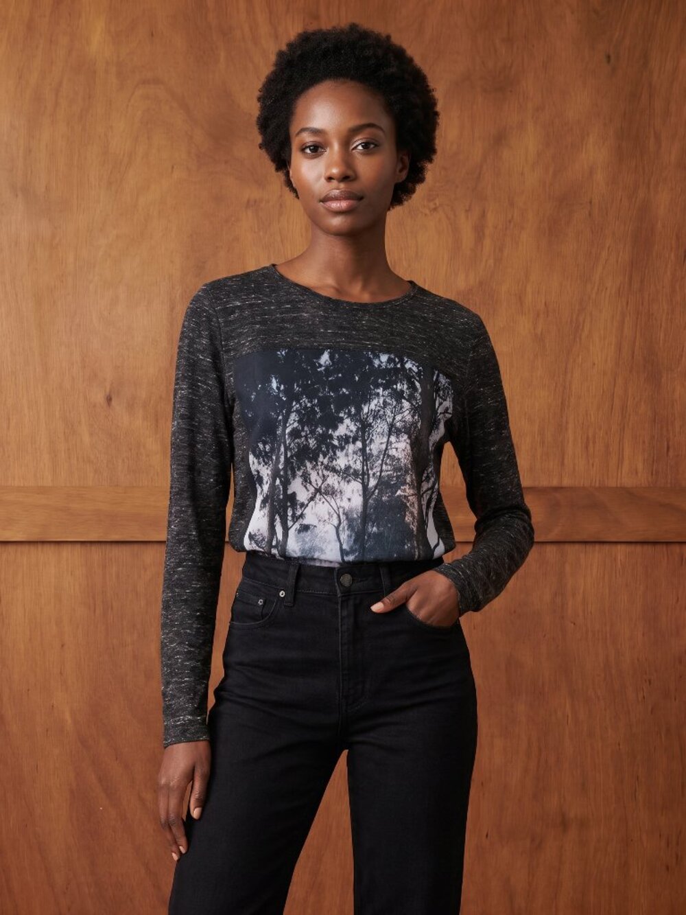 sweater top Nice Things long sleeves trees pattern polyester coton Viscose